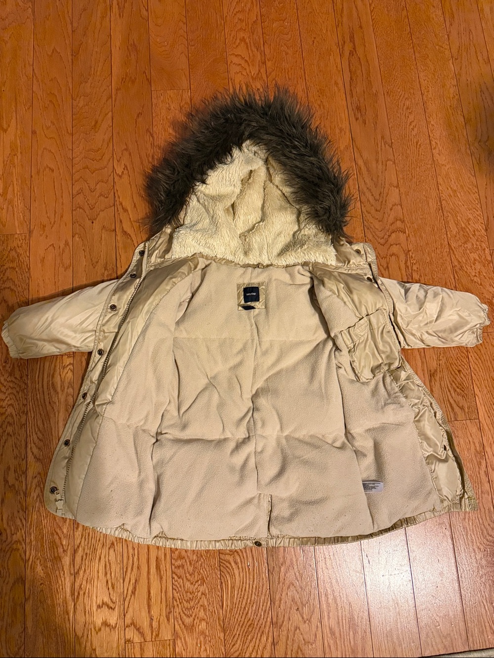Girls GAP Cream Hooded Puffer Coat with Faux-Fur Trim